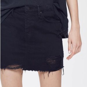 Mother The Vagabond Mini Fray Denim Skirt in Black